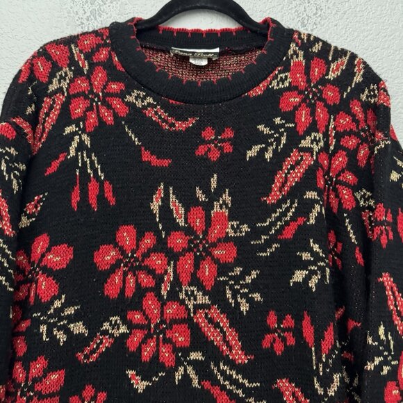 Dana Scott Sweater Large Red Gold Poinsettia Metallic Christmas Party Holiday - Picture 4 of 13